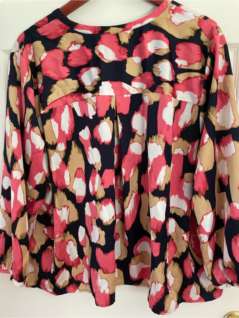 JCrew Women’s Floral Spot Print Blouse - Navy, Coral & Tan